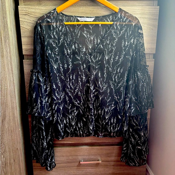 Zara Tops - Zara Romantic Floral Embroidered Ruffled Sheer Blouse Large